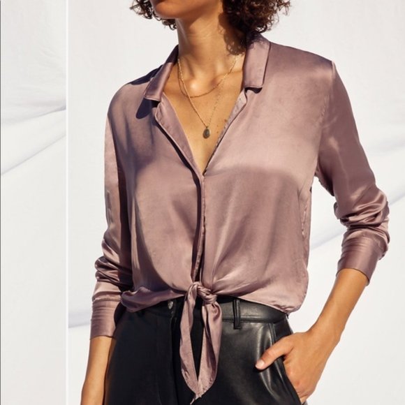 Aritzia Wilfred Tie-Front Blouse Dusty Mauve - Picture 1 of 5